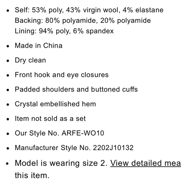 AREA drapped Black Cropped Blazer with Crystal Trim - Picture 5 of 12